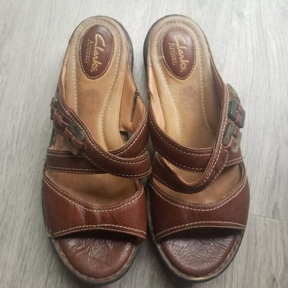Clarks Sandal Artisan Slip on Shoe Brown Leather Women's Size 8M - Picture 3 of 8